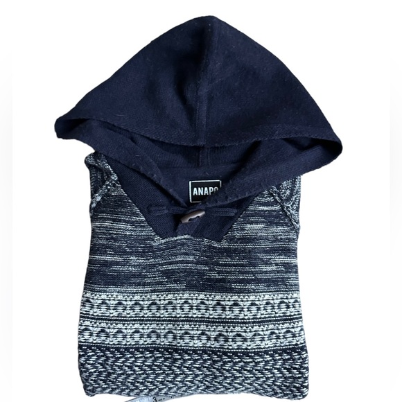 Anapo Womens Navy Blue Wool Blend‎ Knit Hoodie Long Sleeve Sweater Size M - Picture 11 of 11